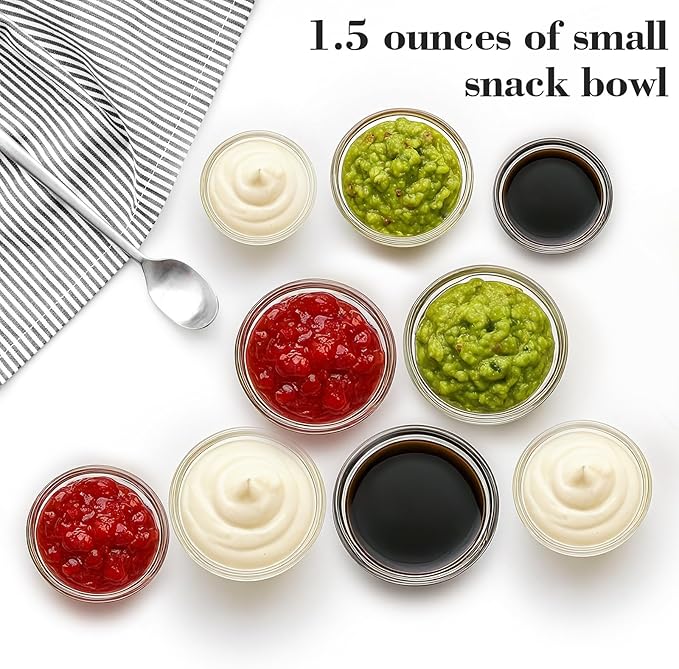 12-Piece Mini Glass Prep Bowls Set - 4x 1.5 oz, 4x 2.5 oz, 4x 4.5 oz Small Nesting Mixing Bowls for Kitchen, Food Prep, Spices, Sauces & Snacks