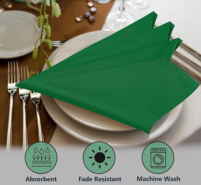Ruvanti Cloth Napkins Set of 4, 18x18 Inches Napkins Cloth Washable, Soft, Durable, Absorbent, Cotton Blend. Table Dinner Napkins Cloth for Hotel, Lunch, Restaurant, Wedding Parties - Dark Green