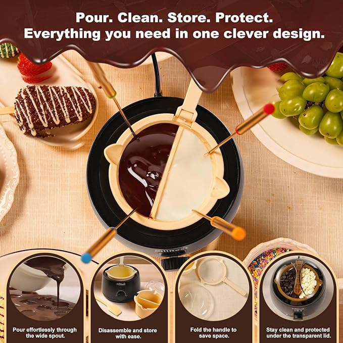 Chocolate Melting Pot, Electric Candy Melter with 2 Non-Stick Silicone Bowls, Digital Display for Real-Time Temperature Control, Fondue Warmer Set for Dipping Chocolate, Cheese, Candy & Cake Pop