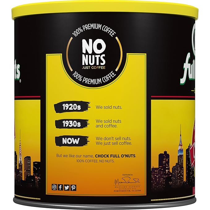 Chock full o’Nuts Heavenly Original Ground Coffee – Premium Beans in Recyclable Steel Can – Rich Flavor & Aroma, Medium Roast – Perfect for Drip, Pour-Over, Percolator – 30.5 Oz Can, Pack of 6