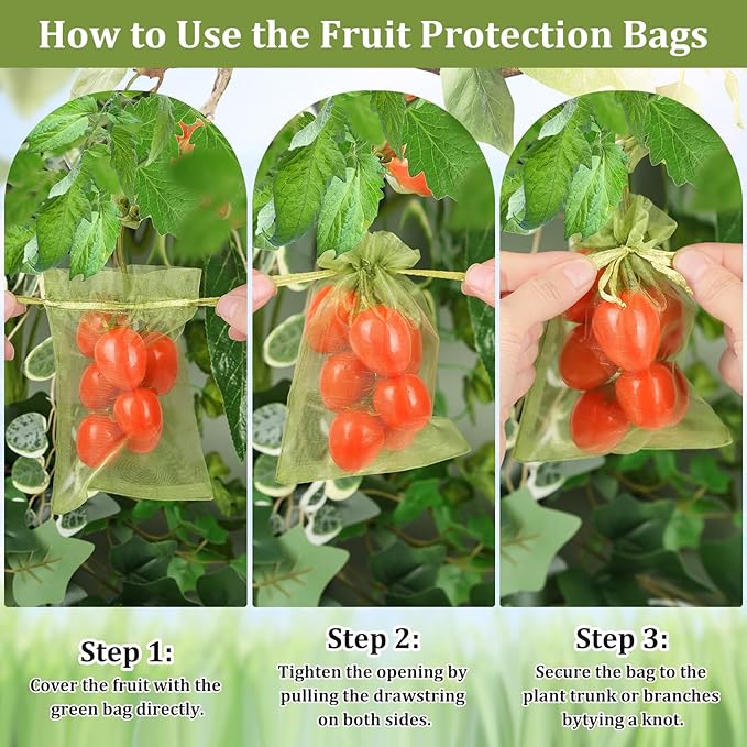 100Pcs Fruit Protection Bags, 4×6inch Fruit Netting Bags for Fruit Trees, Green Fruit Netting Cover Drawstring Mesh Bags Pest Barrier for Strawberry Blueberry Small Fruit