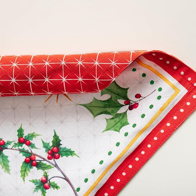 Maison d' Hermine Placemats Set of 4 100% Cotton Washable Cloth Place Mats, Reusable Table Mats for Thanksgiving Christmas Decorations Kitchen Dining Party Wedding (Poinsettia Christmas, 13" x 19")