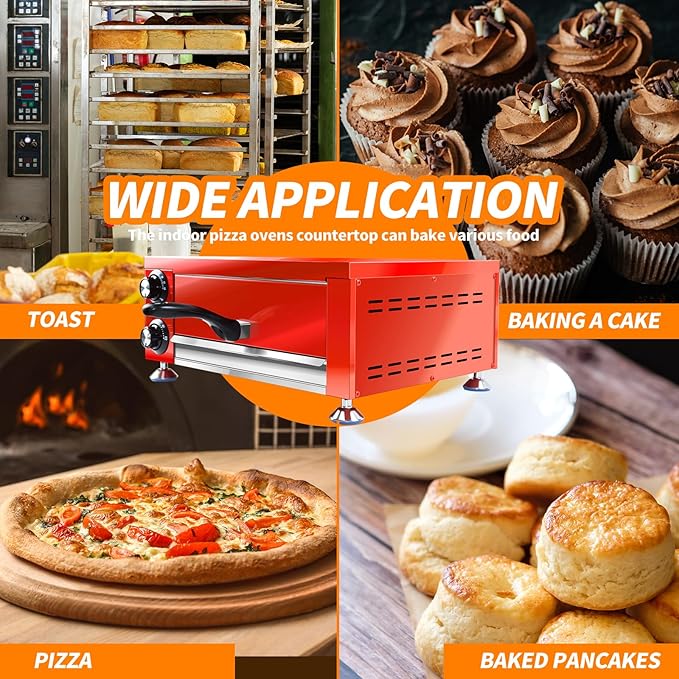 YOOKTEN Indoor Pizza Oven Countertop Electric 12" Commercial Stainless Steel Pizza Maker With 60 Minutes Timer, Red