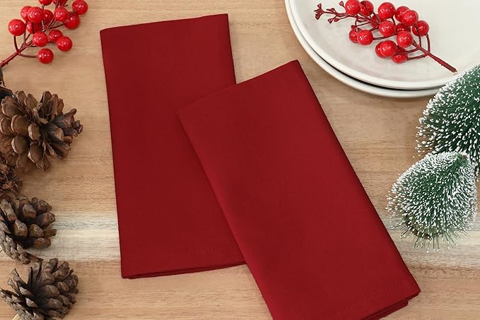 PurpleEssences Set of 12 Cloth Dinner Napkins 100% Cotton 18x18 Inch - Soft Durable Washable - Ideal for Farmhouse Party Fall Thanksgiving - Perfect Everyday Use Table Linen - Red
