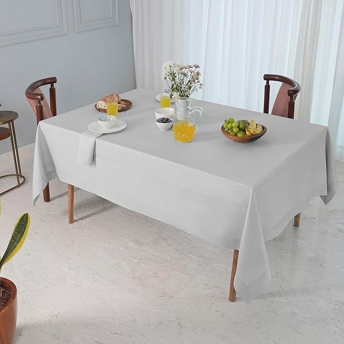 D'Moksha Homes Linen Tablecloth 60 x 108 Inch - 100% Pure Linen Silver Grey Tablecloth for Rectangle Tables - Machine Washable Table Cloth for Fall, Autumn and Halloween