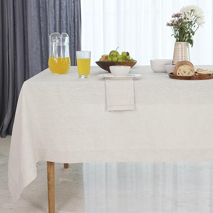 D'Moksha Homes Linen Tablecloth for Rectangle Tables 60 x 144 Inch - 100% Pure Linen Light Natural Table Cloth - Machine Washable Cloth Tablecloth for Fall, Autumn and Halloween