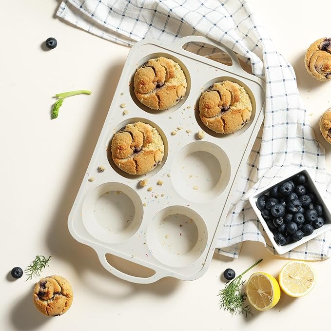 2 Packs 6 Cups Silicone Muffin Pan with Metal Reinforced Frame Jumbo Size Cupcake Pan Tray Egg Bites Silicone Circle Cookie Molds Muffin Tin Tart Pans Large Big Baking Sheet Set for Breakfast