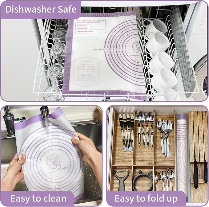 Silicone Baking Mat, Non Stick Pastry Mat Sheet for Dough Rolling, Pie Crust Macarons Baking Sheet, Easy to Clean& Dishwasher Safe, Food Grade Silicone Macaron Cookie Mat