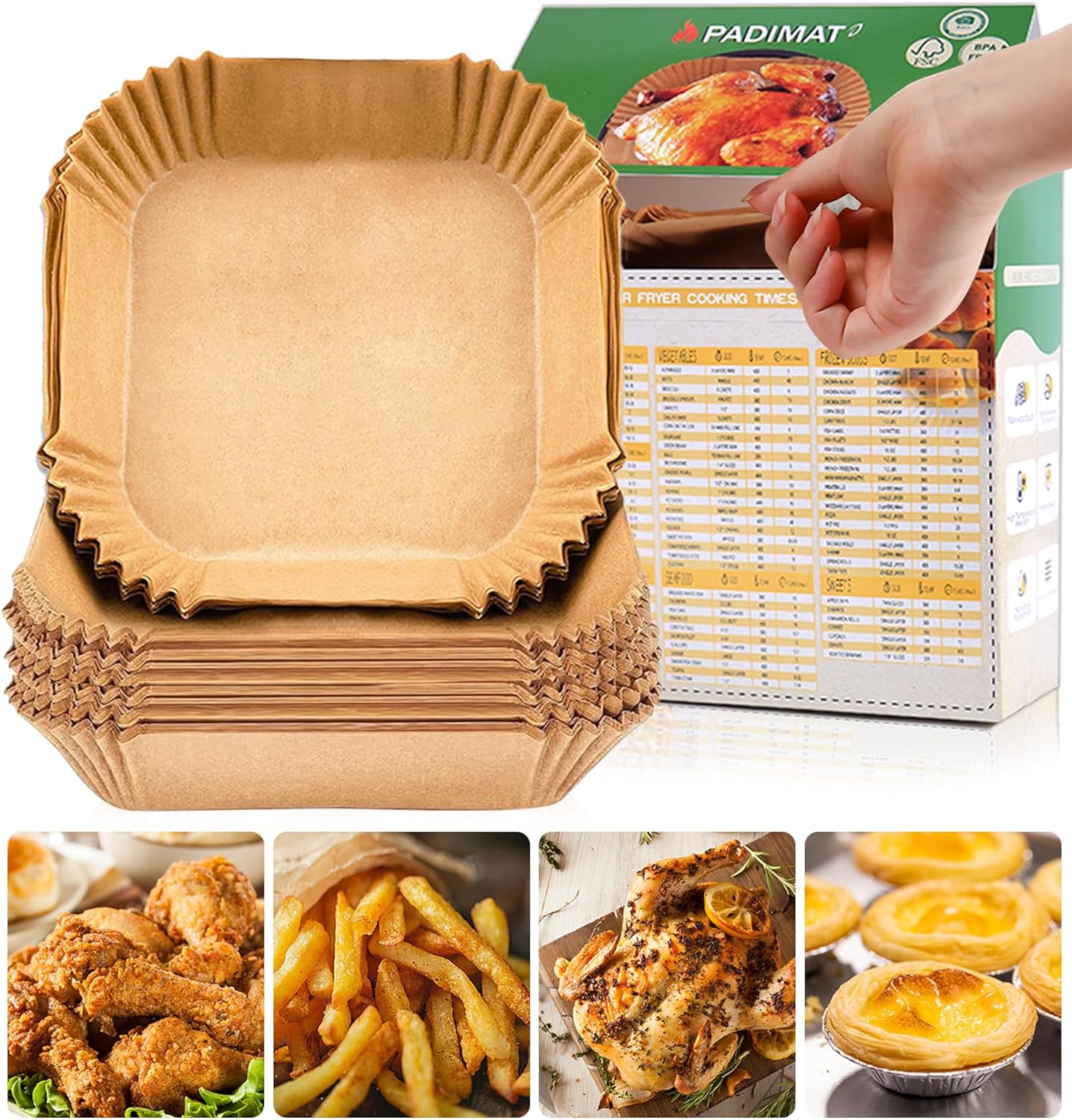 Air Fryer Disposable Paper Liners, 120 Pcs Square Airfryer Parchment Cooking Non-Stick Liner Accessories, Microwave Oven, Frying Pan, Oil-proof Air Fryers Filters Sheets for 5 6 7 8 Qt Baking Basket