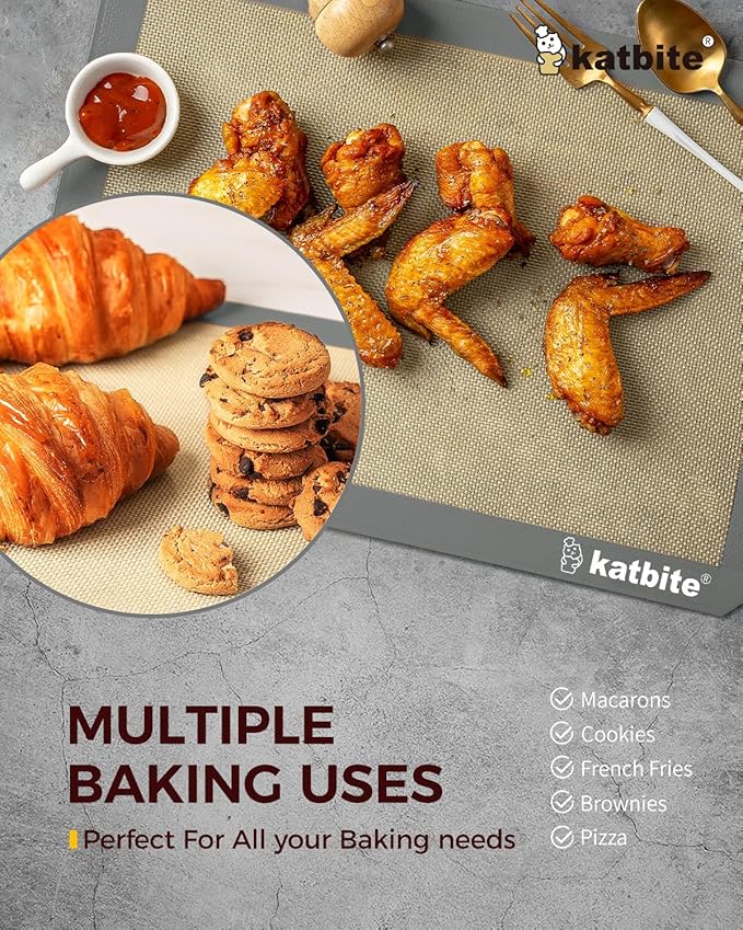 Silicone Baking Mat, Katbite Large Baking Mat Set of 3-2 Half Sheets Mats (11 5/8" x 16 1/2") + 1 Quarter Baking Sheets, Reusable & Nonstick Bakeware Mats for Cookies, Macarons, Bread and Pastry
