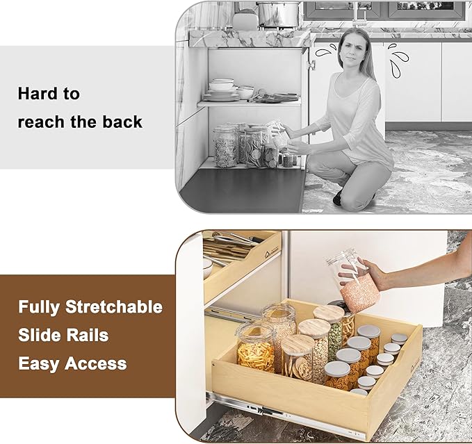 Slide Out Drawer for Kitchen Cabinets, Pull Out Organizer for Home, Pantry, 23''w