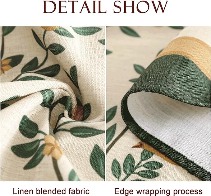 patdrea Designer French Table Cloth Rectangle Table,Green Spring Summer Linen Tablecloth,Yellow Birds and Green Leaves Pattern Tablecloths,Decor Kitchen Dining Christmas Banquet 55"x 71"