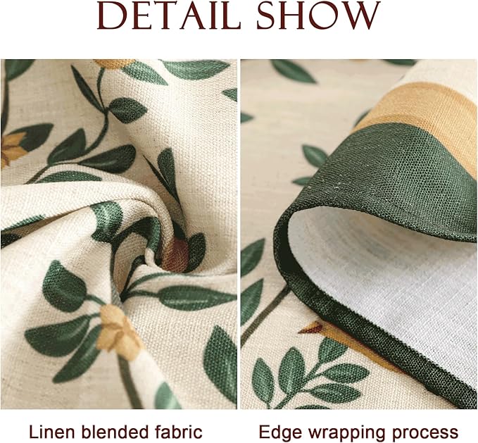 patdrea Designer French Table Cloth Rectangle Table,Green Spring Summer Linen Tablecloth,Yellow Brids and Green Leaves Pattern Tablecloths,Decor Kitchen Dining Holiday Christmas 63"x 94"