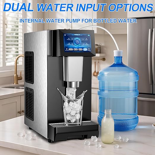 Undercounter Nugget Ice Maker with Water Dispenser – 60 lbs/Day, 10 lbs Bin, Soft Chewable Ice Machine, Self-Cleaning Stainless Steel Ice Machine Maker for Home, Bar, Kitchen, Office