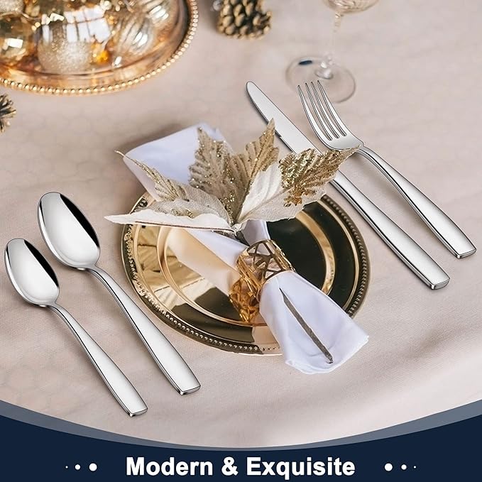 Herogo Heavy Duty Stainless Steel Silverware Set, 40-Piece Heavy Weight Flatware Cutlery Set for 8, Modern Tableware Eating Utensils for Home Hotel Wedding, Dishwasher Safe, Mirror Polished