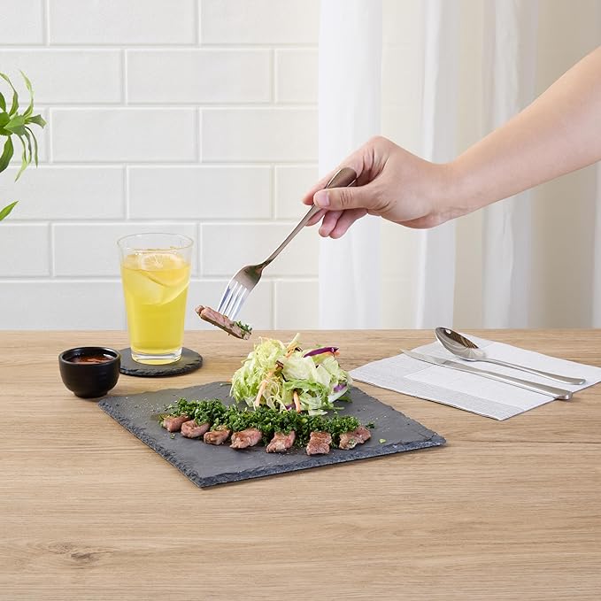 Restaurantware Slate Serving Tray 1 Pack of 10 x 10" Foam Feet Charcuterie Stone Plate Rustic Edges Freezable Black Square Serving Display Cheese Board for Kitchen, Gourmet, Dining, Parties