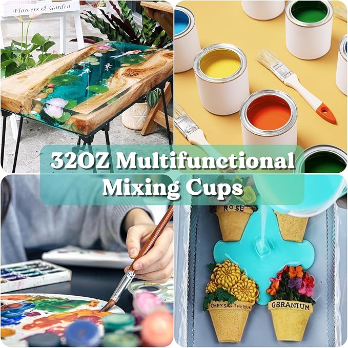 LET'S RESIN Resin Mixing Cups, 45pcs 32oz(1000ml) 2 Scales Accurate Paint Mixing Cup with Protective Gloves, Sturdy & Thick Disposable Measuring Cups for Paint, Pigments, Art, Auto Resin Mixer