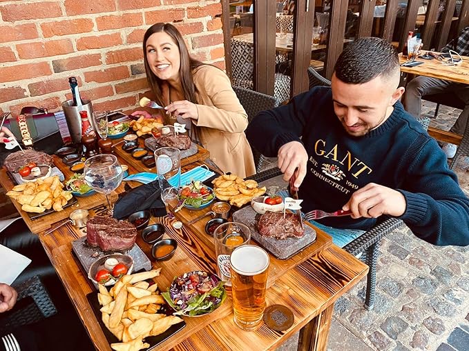 Black Rock Grill Steak, Hot Stone Grill - Sizzling Hot Rock, Indoor Grill, Cooking Stone with Matt Black Ramekins and Side Plate (One Standard Set)