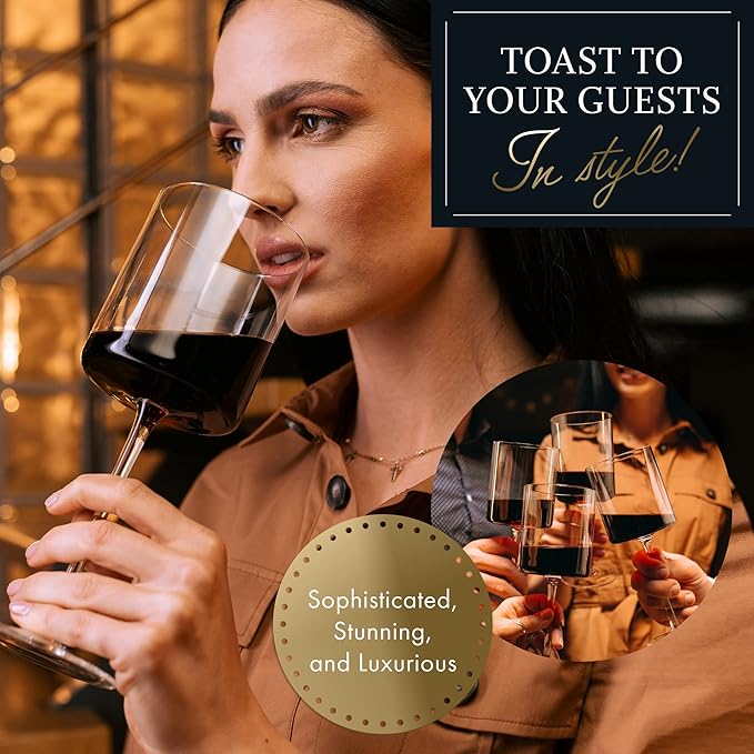 ELIXIR GLASSWARE Wine Glasses Set of 4-17oz - Square, Large Red or White Wine Glasses - Hand Blown Long Stem Crystal Wine Glass Set - Housewarming Gifts