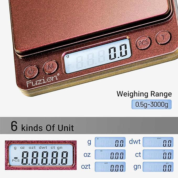 Fuzion Digital Scale .1 Gram Accuracy, 3000g Mini Food Scales for Herb, Spice, Jewelry, Gold, Small Food Scale - Weight Gram and Oz