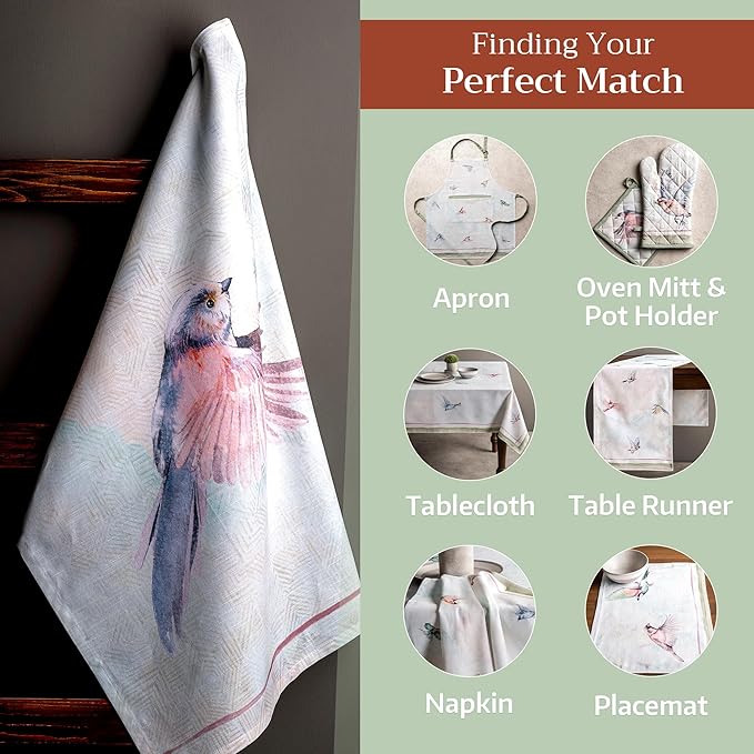 Maison d' Hermine Kitchen Towels Set of 3 100% Cotton 27.50" x 20" Reusable Cloth Tea Dish Towels Absorbent with Hanging Loop for Kitchen, Home, Dining, Cocktail Parties Spring/Summer (Flying Birds)