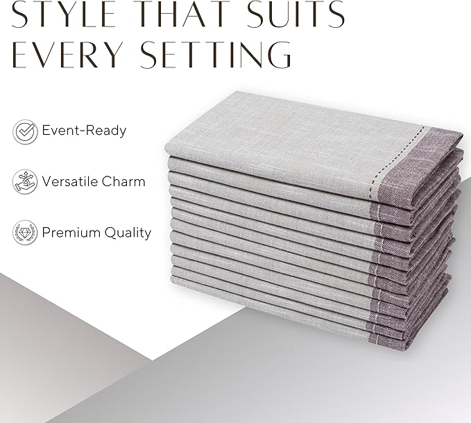 Ramanta Home Cloth Napkins Set of 4 Textured Cotton 18x18 - Premium Contrast Border Fall Thanksgiving Dinner Napkins for Christmas Farmhouse Wedding, Soft Washable Table Linen for Everyday Use - Beige