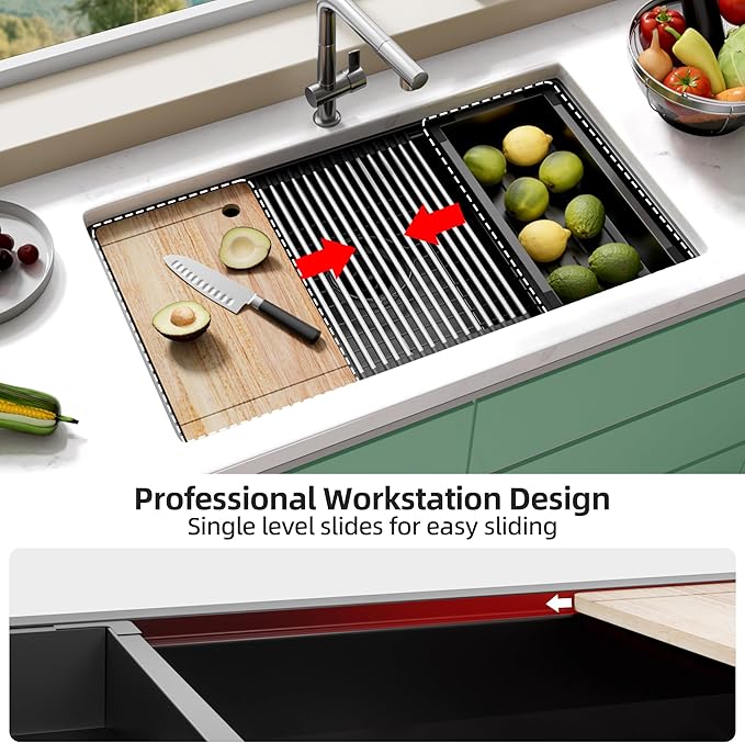 30 Inch Undermount Kitchen Sink Stainless Steel, 30x19 Undermount Workstation Sink Single Bowl Commercial 16 Gauge Stainless Steel Kitchen Sinks Black