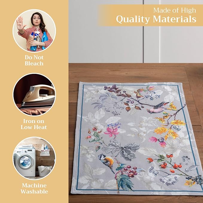 Maison d' Hermine Placemats Set of 4 100% Cotton Washable Cloth Place Mats, Reusable Table Mats for Thanksgiving Christmas Decorations Kitchen Dining Party Wedding (Equinoxe - Grey, 13" x 19")