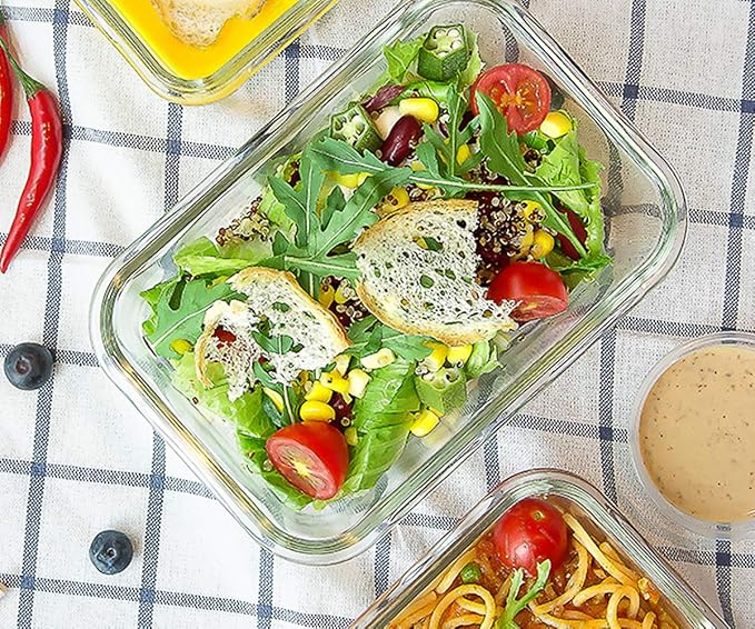 [8-Pack,30 oz]Glass Meal Prep Containers,Glass Food Storage Containers,Airtight lunch Containers with Lids, Microwave, Oven, Freezer and Dishwasher