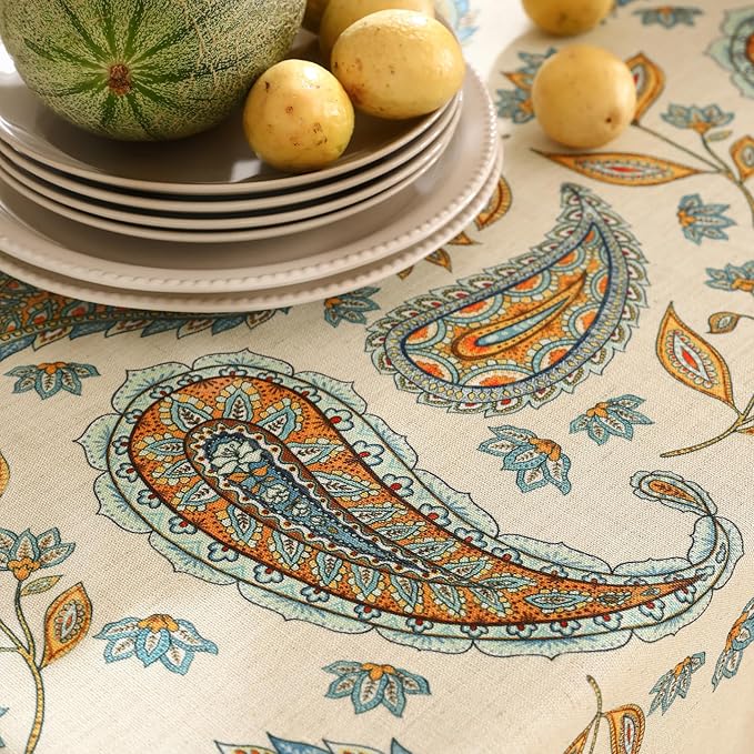 patdrea Designer French Vintage Table Cloth,Italian Floral Tablecloth for Rectangle Tables,Country Summer Linen Tablecloth,Wrinkle Free Table Cover for Kitchen Dining,Christmas,63" x 94"