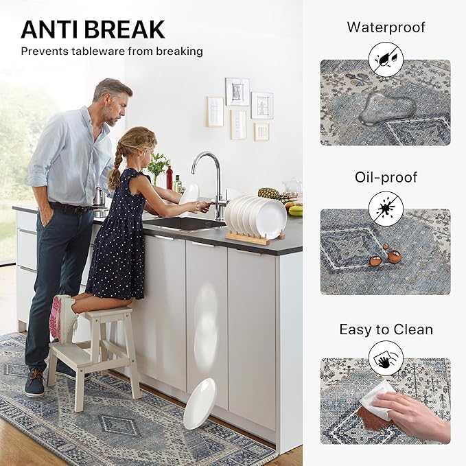 GENIMO Kitchen Mats for Floor, Washable Anti Fatigue Mat for Cushioned, 17.3"x59", Waterproof Kitchen Rugs, Non Slip Foam Comfort Standing Mat Rug for Home, Runner, Sink, Laundry, Blue