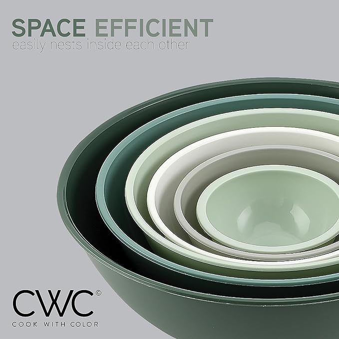 COOK WITH COLOR Mixing Bowls with Lids - 12 Piece Plastic Nesting Bowls Set includes 6 Prep Bowls and 6 Lids, Microwave Safe Mixing Bowl Set (Sage)