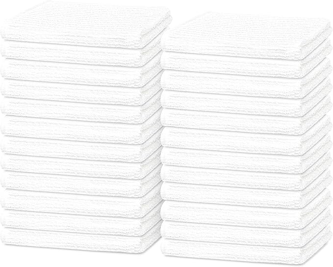 Tens Towels 24 Pack Ribbed Weave White Barmop,100% Cotton, 16x19 inches, Super Absorbent Kitchen Bar Towels, Lighter Weight Cleaning Cloths, Perfect for Drying Dishes at Home and Restaurant