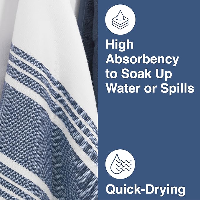 All-Clad Dual-Purpose Kitchen Towels: Highly Absorbent, Super Soft Long Lasting - 100% Cotton, 17"x30" Dish Towels for Cleaning & Drying Dishes, Pans, Glassware, or Countertops, (3-Pack), Indigo