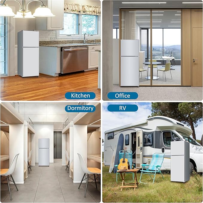 4.8 Cu. Ft. Mini Fridge with Freezer, Compact Refrigerator with Adjustable 7-Level Thermostat, Double-Door Fridge for RV, Kitchen, Office, Silver