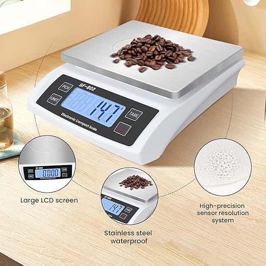 Digital Kitchen Scale 30kg/66lb Large Food Scale for Baking Cooking Stainless Bread Scale with LCD Display Counting Scales for Commercial(Color : Stainless White)