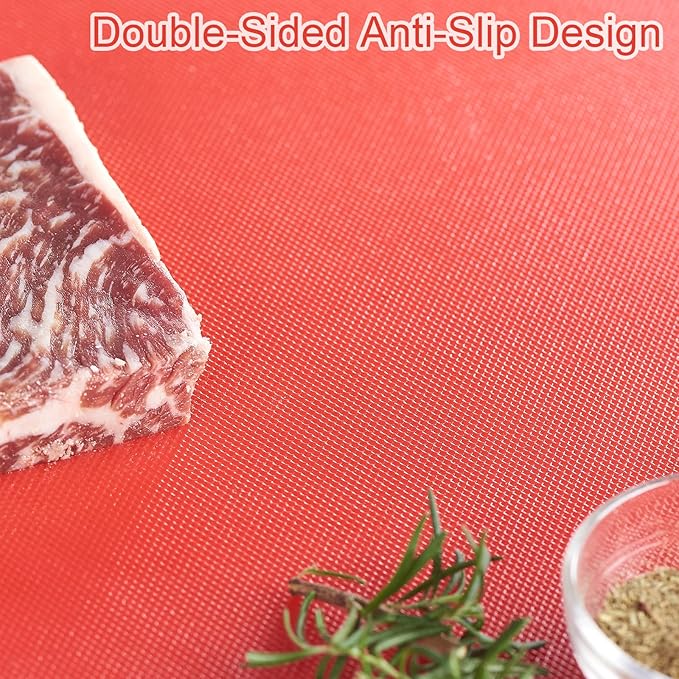 CURTA 2-Pack Red Cutting Boards for Kitchen, 24" x 18" x 0.5" Color Coded Plastic Chopping Board with Anti Slip Surface Dishwasher Safe