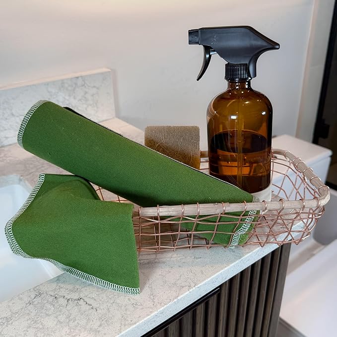 Reusable Paper Towels - 24 Pack - Roll of Washable Cotton Cloth Paper Towels - Paperless Reusable Napkins Cloth Washable - Absorbent + Long Lasting - Zero Waste Products - (Green)