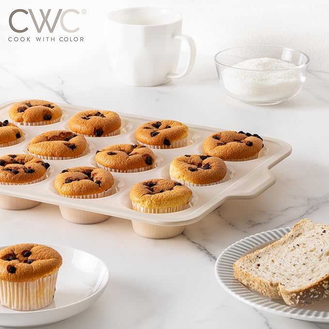 COOK WITH COLOR 17 Pc. Silicone Baking Pan Set - Non-Stick & Easy Clean Silicone Muffin Pans for Baking with Sturdy Metal Frame for Stability, Flexible Cake Molds, Includes Measuring Cups and Spoons