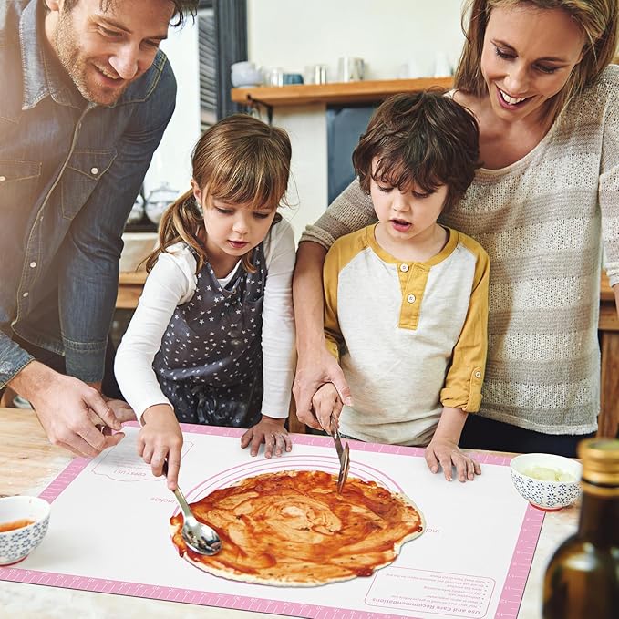 Non-stick Pastry Mat Extra Large with Measurements, Silicone Baking Mat, Kitchen Counter Mat, Dough Rolling Mat, Oven Liner, Fondant Mat, Pie Crust Mat Silicone Bread Mat