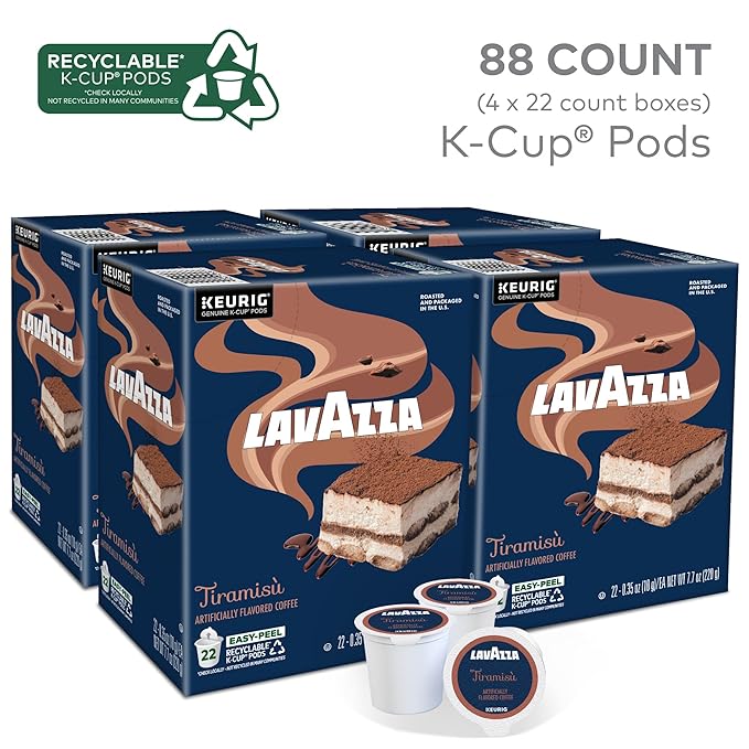 Lavazza Tiramisù Coffee, Single Serve Keurig K-Cup Pods, Flavored Coffee, 88-Count Box (4 Packs of 22)
