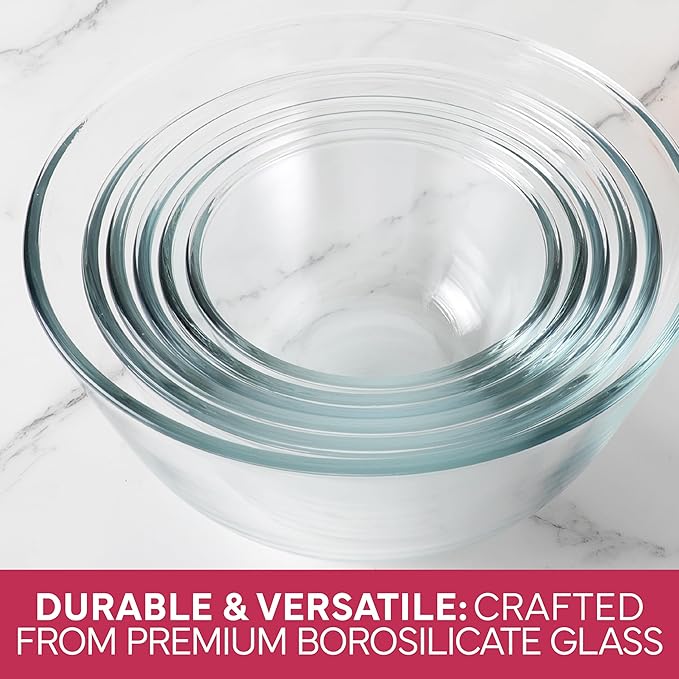 COOK WITH COLOR 12 Pc Glass Mixing Bowl Set with Lids – Borosilicate Glass Nesting Bowls for Cooking, Baking and Meal Prep, Rose