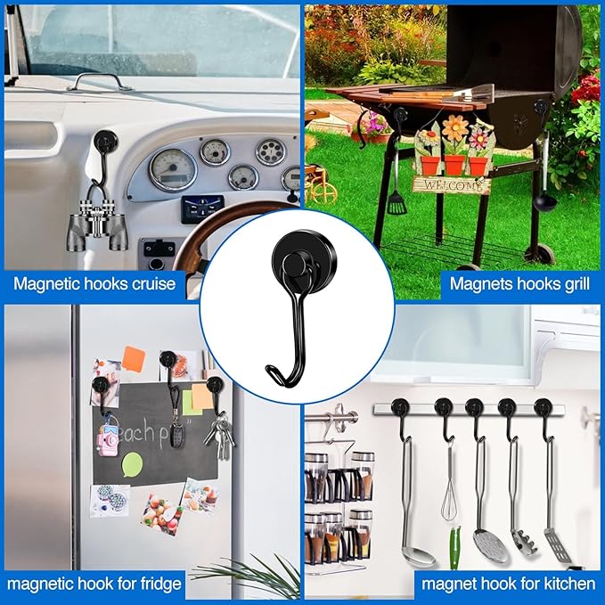 LOVIMAG Hooks, 40lbs+ Magnetic Magnet Hook 2025 Cruise Cabin Ship Essentials Heavy Duty Strong Refrigerator Fridge Hanging for Classroom Beach Vacation Kitchen Grills Home Mug Hanger (20 Pack), Black
