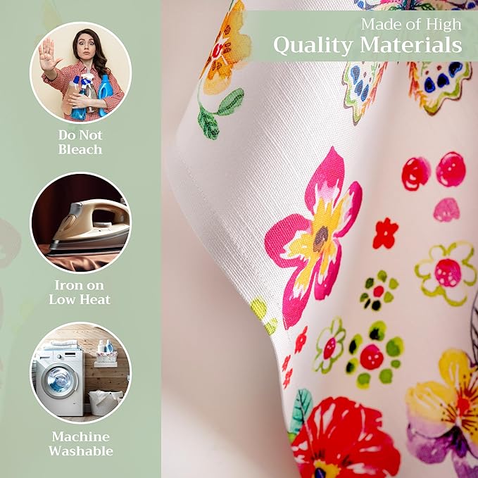 Maison d' Hermine Kitchen Towels Set of 3 100% Cotton 27.50" x 20" Reusable Cloth Tea Dish Towels Absorbent with Hanging Loop for Kitchen, Cocktail Parties Spring/Summer (Happy Florals - High Summer)