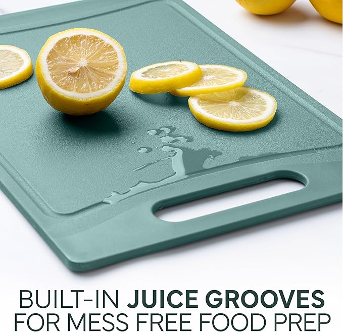 COOK WITH COLOR Non-Slip Cutting Board Set – Kitchen Essentials with Easy Grip Handle for Meat, Veggies, and Fruits, 3 Cutting Boards, Teal