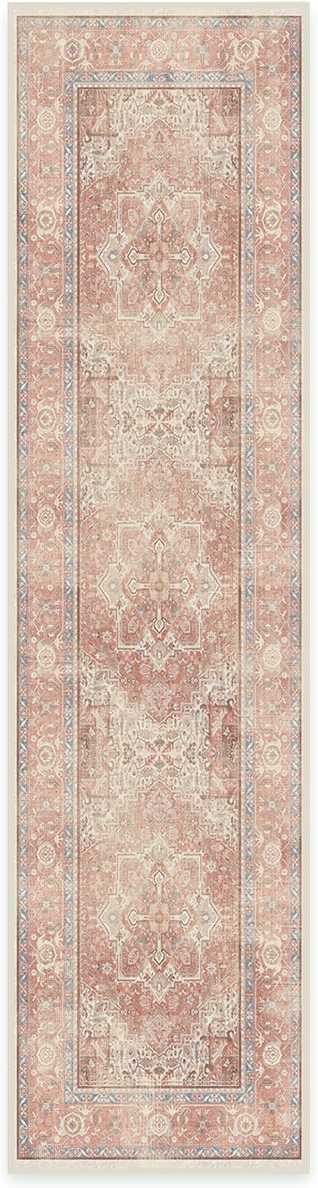 RUGGABLE Washable Runner Rug – Kamran Rose Pink 2.5x10, Stain-Resistant, Non-Slip Hallway Runner – Machine Washable Rug for Hallway, Entryway, Living Room & Kitchen–with Standard Pad