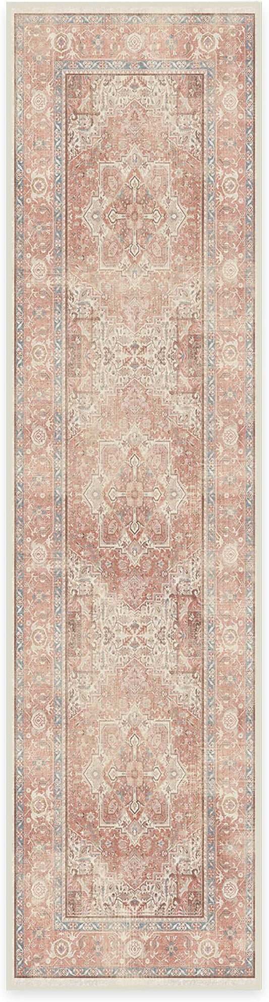 RUGGABLE Washable Runner Rug – Kamran Rose Pink 2.5x10, Stain-Resistant, Non-Slip Hallway Runner – Machine Washable Rug for Hallway, Entryway, Living Room & Kitchen–with Standard Pad