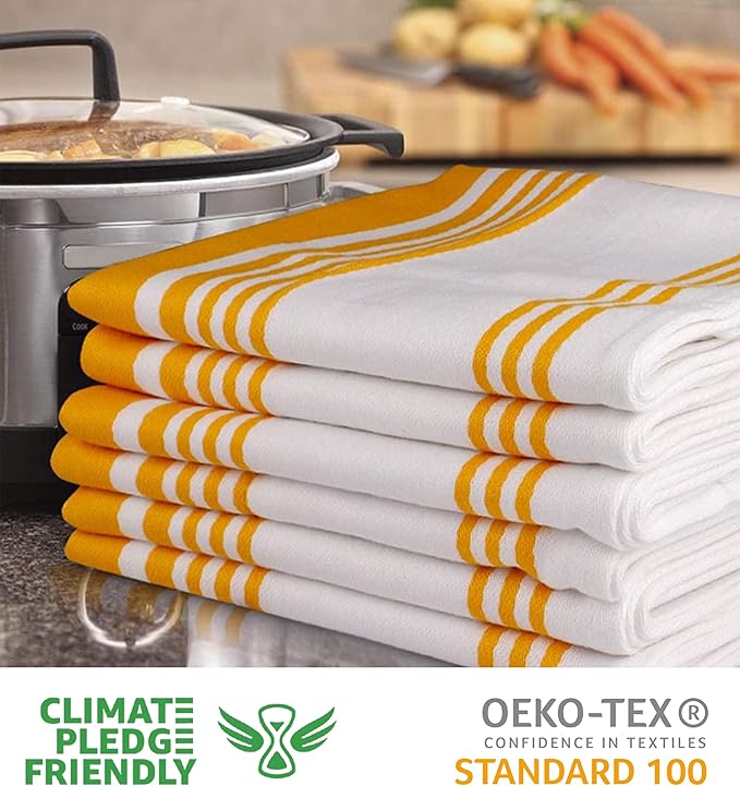 Urban Villa DinnerNapkins Trendy Stripes Cloth Napkins Set of 12 Yellow/White Color Dinner Napkins 20x20 Inches 100% Cotton Dinner Napkins Over Sized Cloth Napkins with Mitered Corners DinnerNapkins