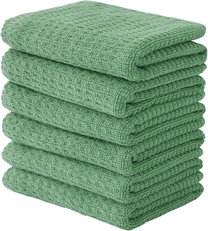 CRAFTSWORTH Kitchen Towels, 15 x 26 Inches, Pack of 6, 400 GSM, 100% Ring Spun Cotton, Striped Solid Sage Cotton Dish Towels Super Soft and Absorbent, Tea Towels and Bar Towels