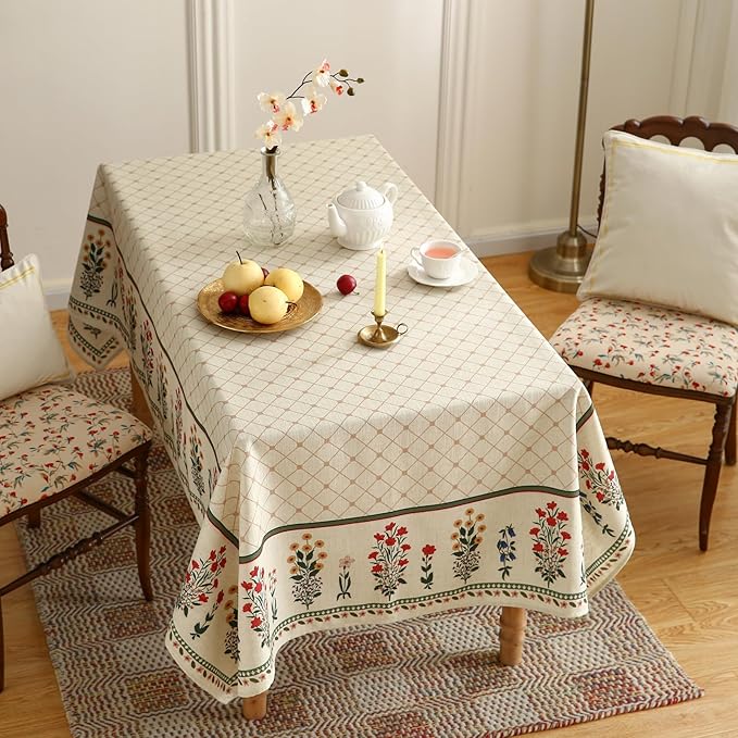 Floral Tablecloth for Rectangular Tables,Linen Table Cloth with Colorful Flowers Pattern,Heavy Durable Table Cover for Dining Thanksgiving Kitchen Decor Party Banquet Christmas,55"*79"